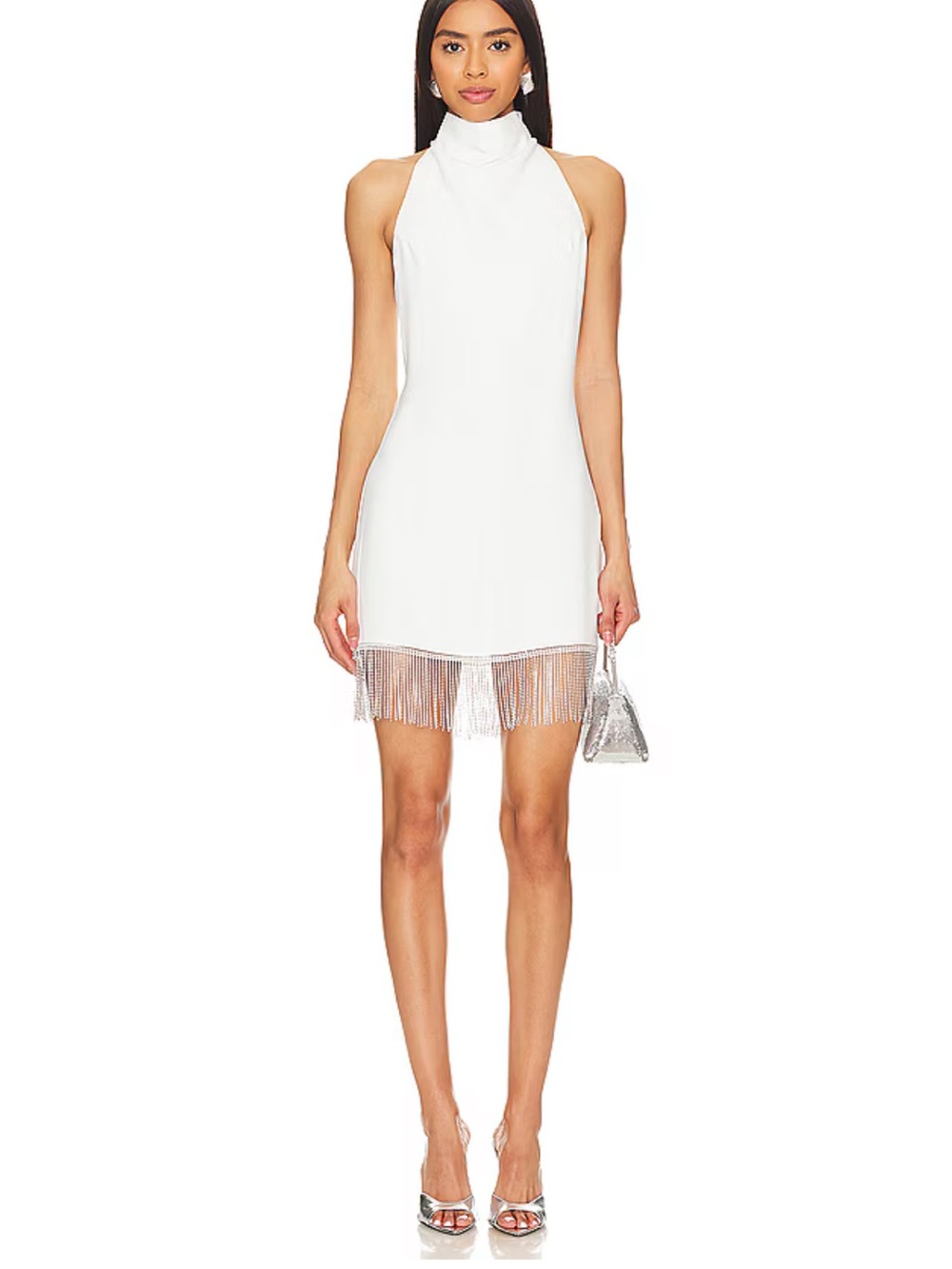 Amanda Uprichard White Halter Mini with Fringe Hem